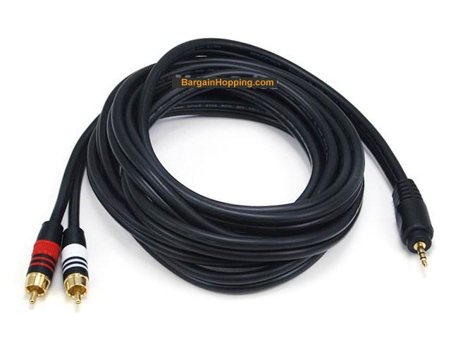 PREMIUM 10FT 3.5mm Stereo Male to 2RCA Male 22AWG Cable - Gold P
